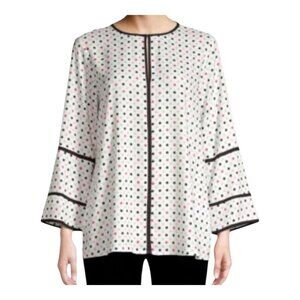 Donna Karan Women’s Polka Dot Kimono Sleeve Long Sleeve Career Blouse Size XL